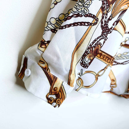 shein chain print split neck blouse - size large