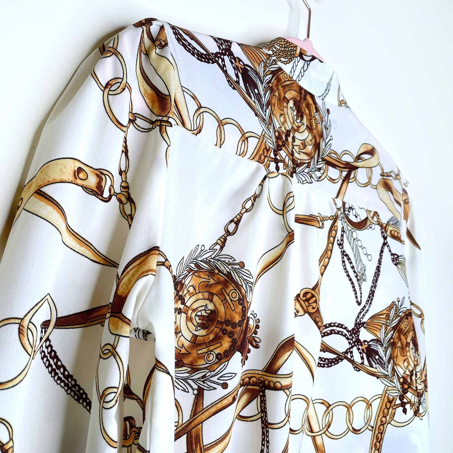 shein chain print split neck blouse - size large