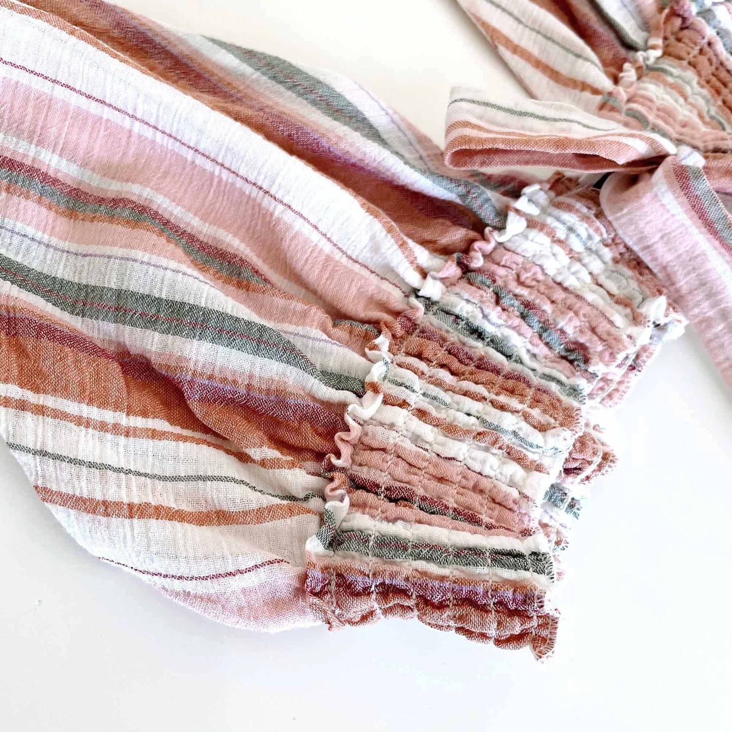 shein striped cotton halter tie-front smocked crop bra top - size Medium