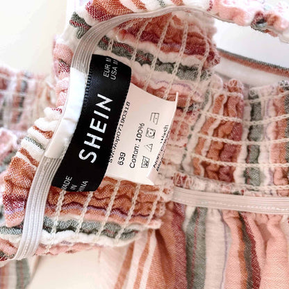 shein striped cotton halter tie-front smocked crop bra top - size Medium