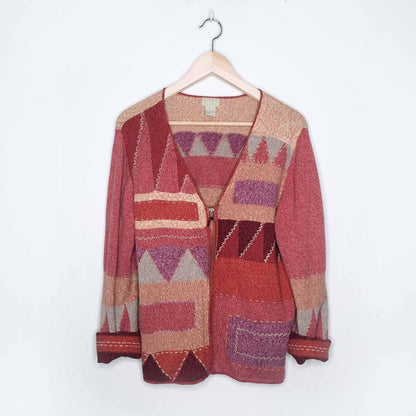 Vintage Sigrid Olsen Sport multi patchwork cardigan - size XL
