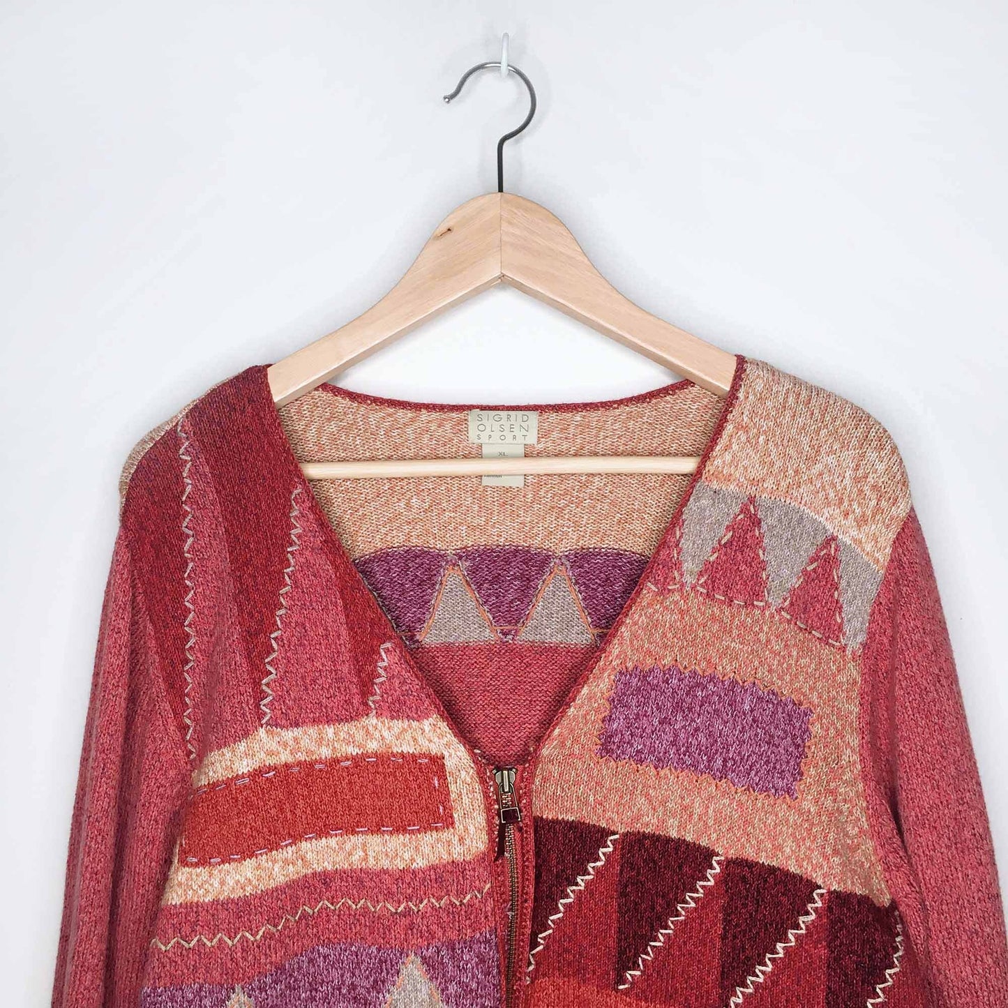 Vintage Sigrid Olsen Sport multi patchwork cardigan - size XL