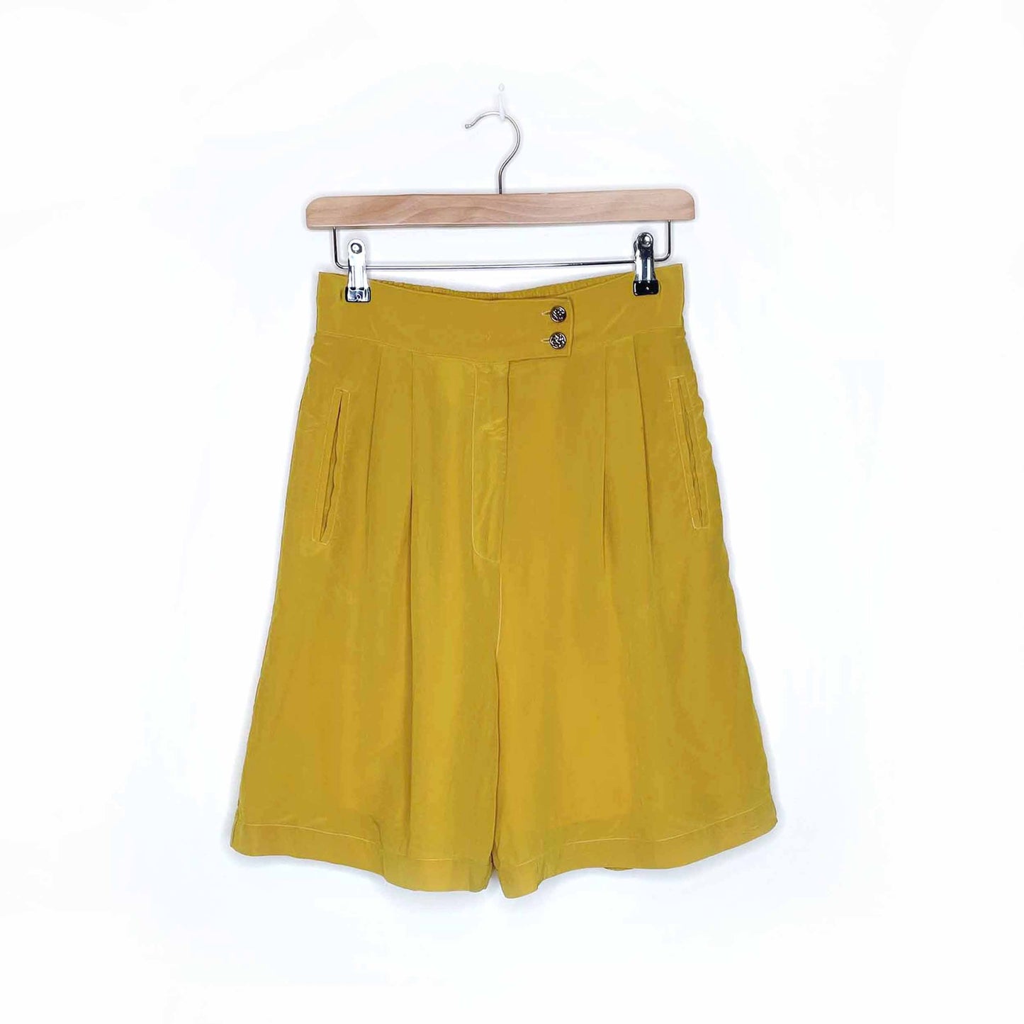 vintage silk collection yellow high rise trouser shorts - size medium