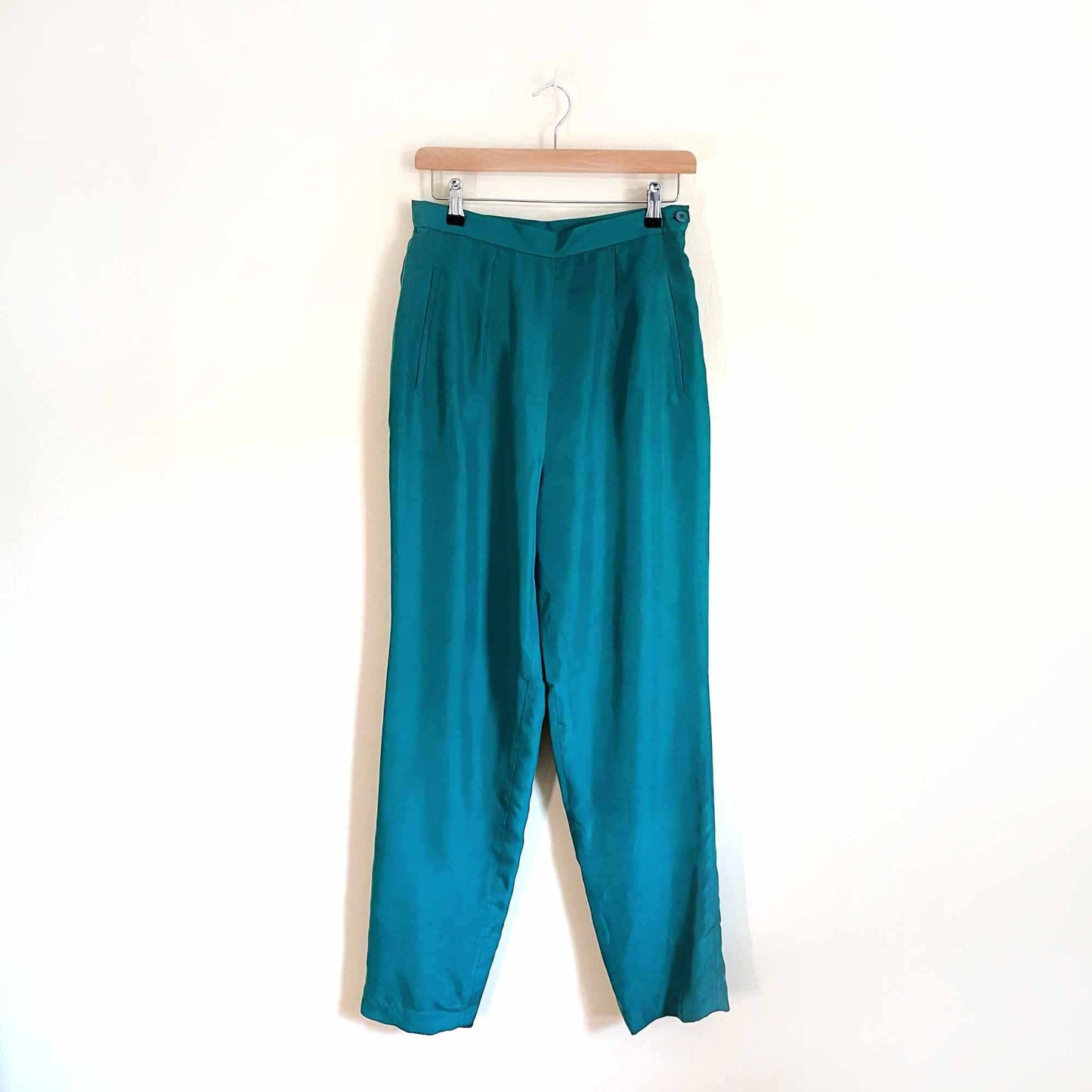 vintage patrick collection high rise teal silk trouser - size 8