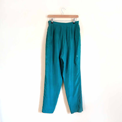 vintage patrick collection high rise teal silk trouser - size 8