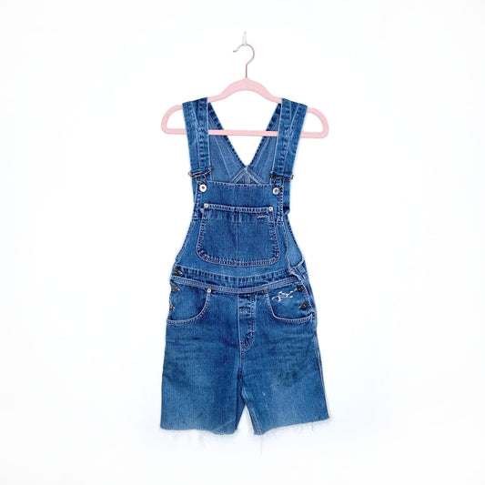 vintage silver 90's denim cut off shorts overalls - size xs