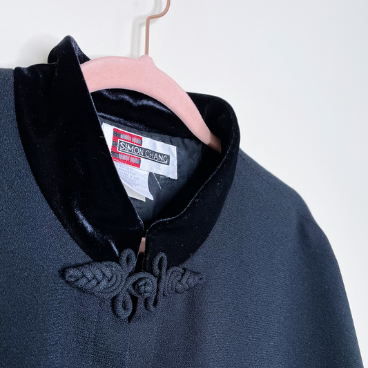 vintage simon chang black velvet trimmed cape qipao button - OS