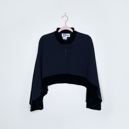vintage simon chang black velvet trimmed cape qipao button - OS