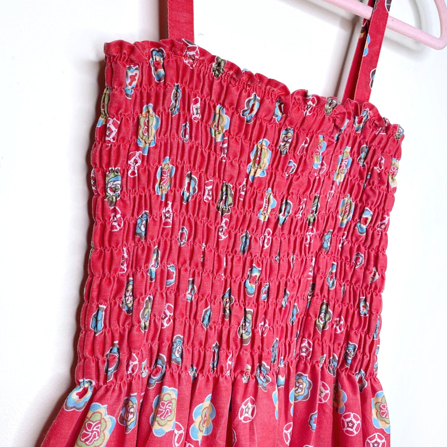 vintage sindrella ruched floral midi sundress w pockets - size sm/med