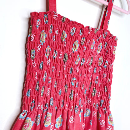 vintage sindrella ruched floral midi sundress w pockets - size sm/med