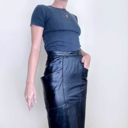 vintage danier black butter leather pencil midi skirt - size xs