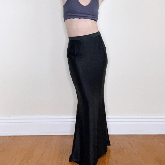 vintage ysl rive gauche black satin mermaid maxi skirt - size 40