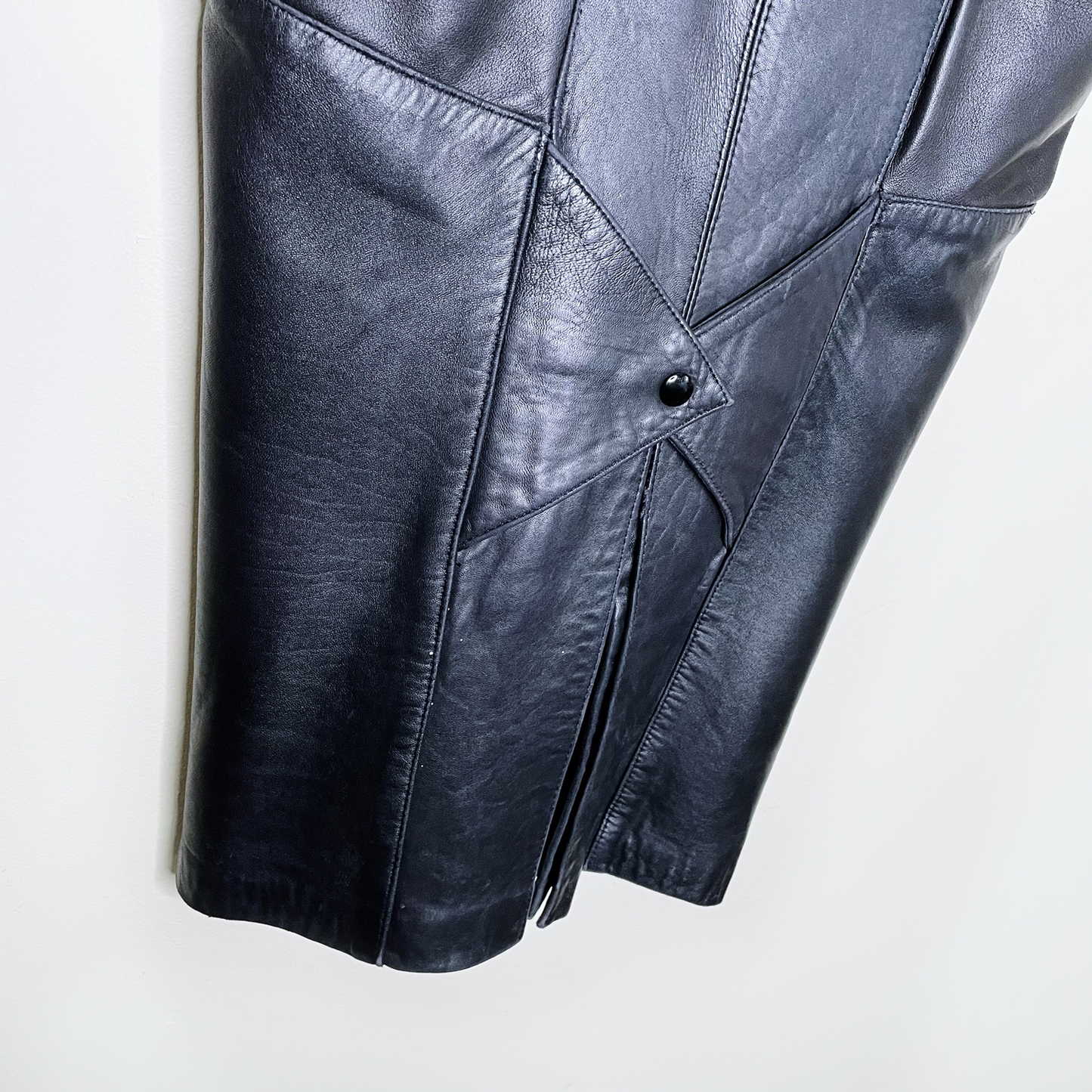 vintage danier black butter leather pencil midi skirt - size xs