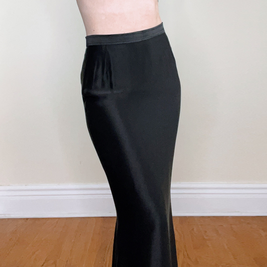 vintage ysl rive gauche black satin mermaid maxi skirt - size 40