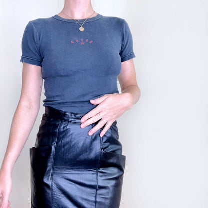 vintage danier black butter leather pencil midi skirt - size xs