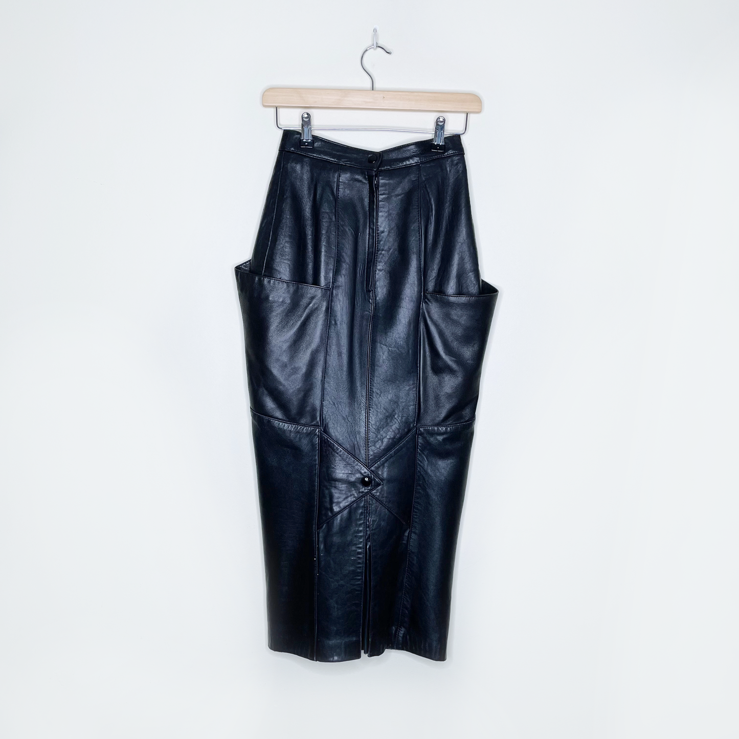 vintage danier black butter leather pencil midi skirt - size xs