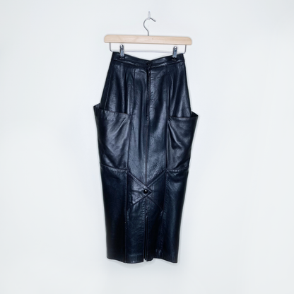 vintage danier black butter leather pencil midi skirt - size xs