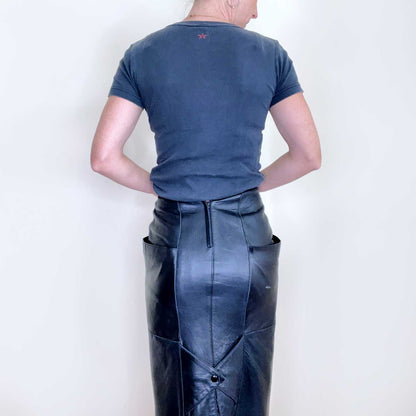 vintage danier black butter leather pencil midi skirt - size xs