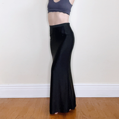 vintage ysl rive gauche black satin mermaid maxi skirt - size 40