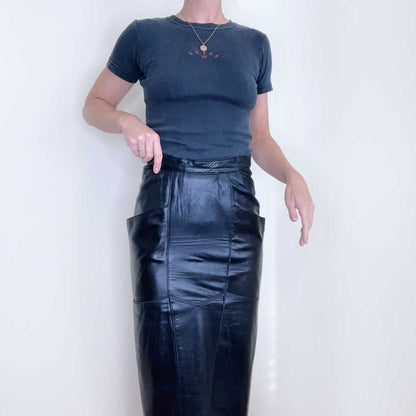 vintage danier black butter leather pencil midi skirt - size xs