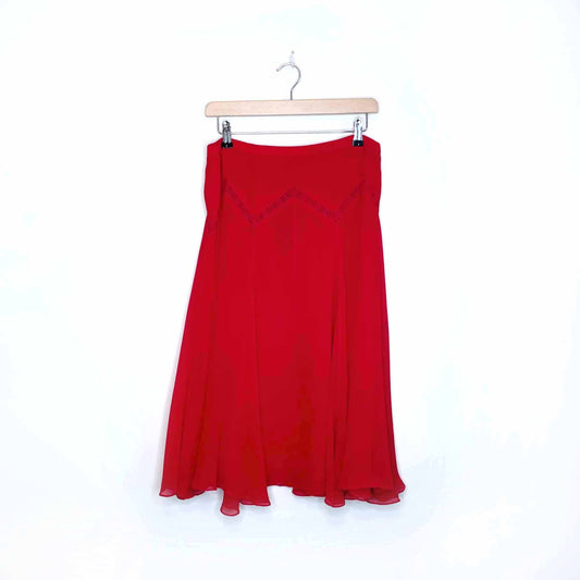 vintage robert haik red silk chiffon a-line swing midi skirt - size 44