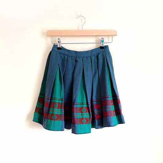 vintage woven wool folk pleated mini skirt - size xs