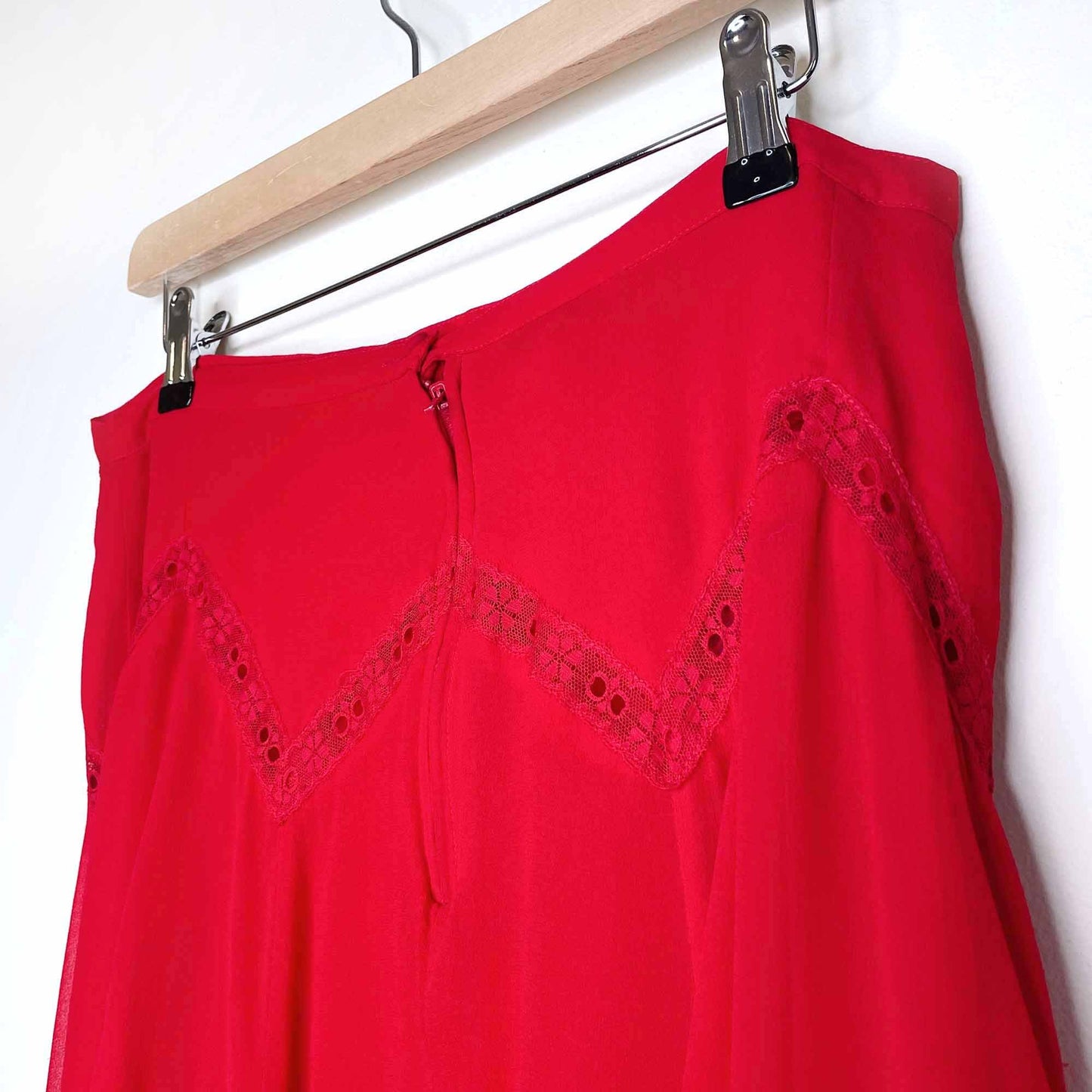 vintage robert haik red silk chiffon a-line swing midi skirt - size 44