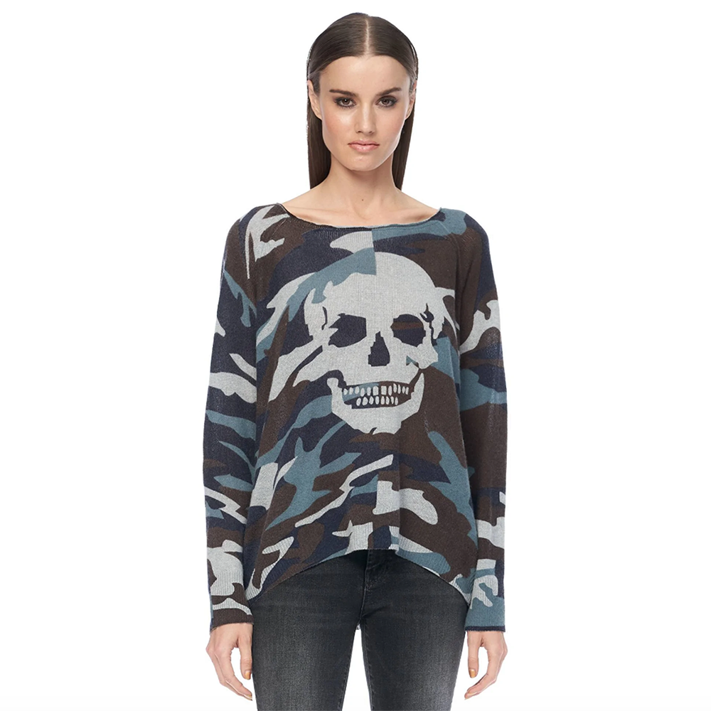 skull cashmere scout camo print skull sweater - size medium