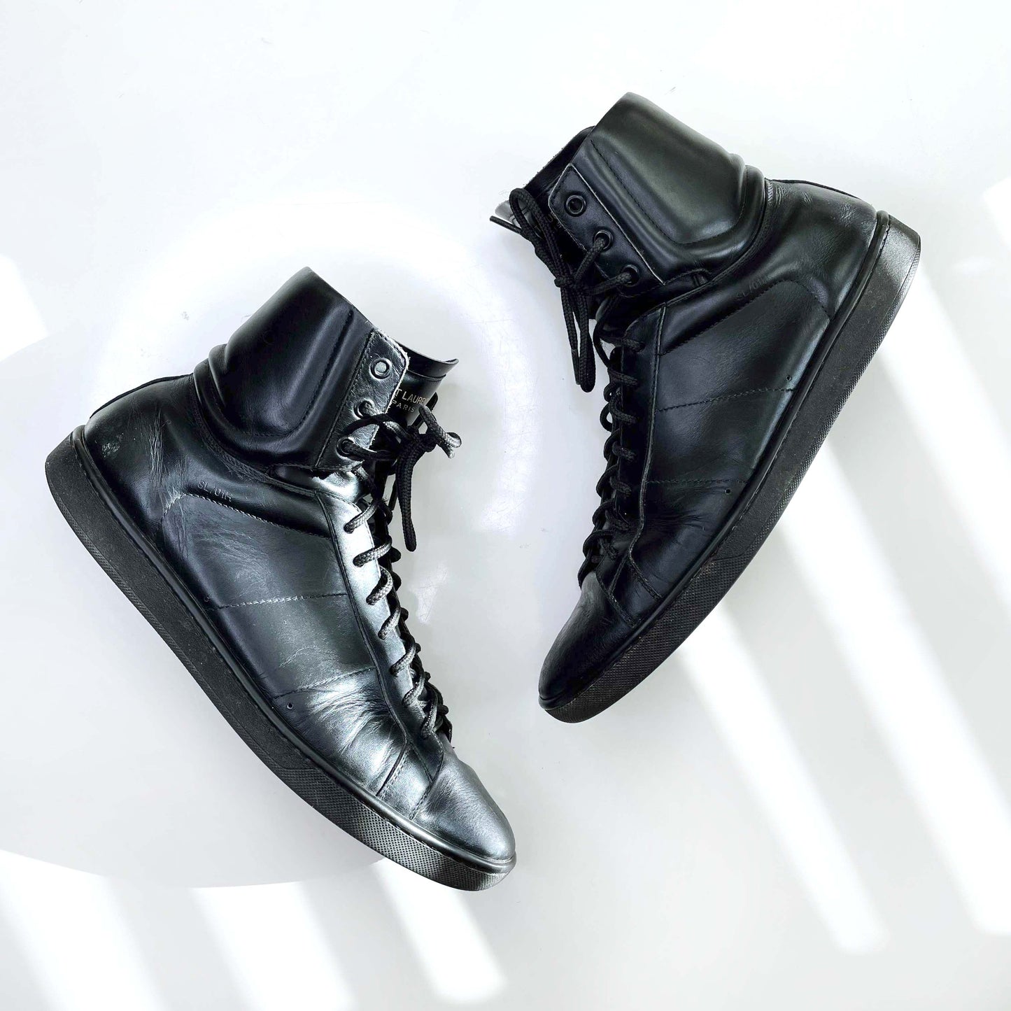 saint laurent SL01H black leather high top sneakers - size 42.5