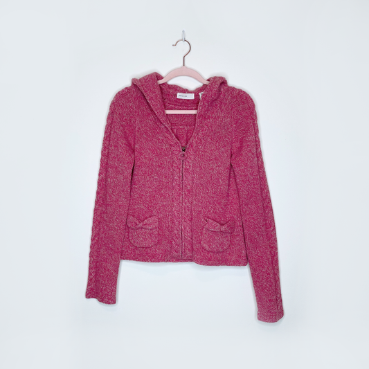 sleeping on snow pink wool knit zip hoodie with bow pockets - size xs