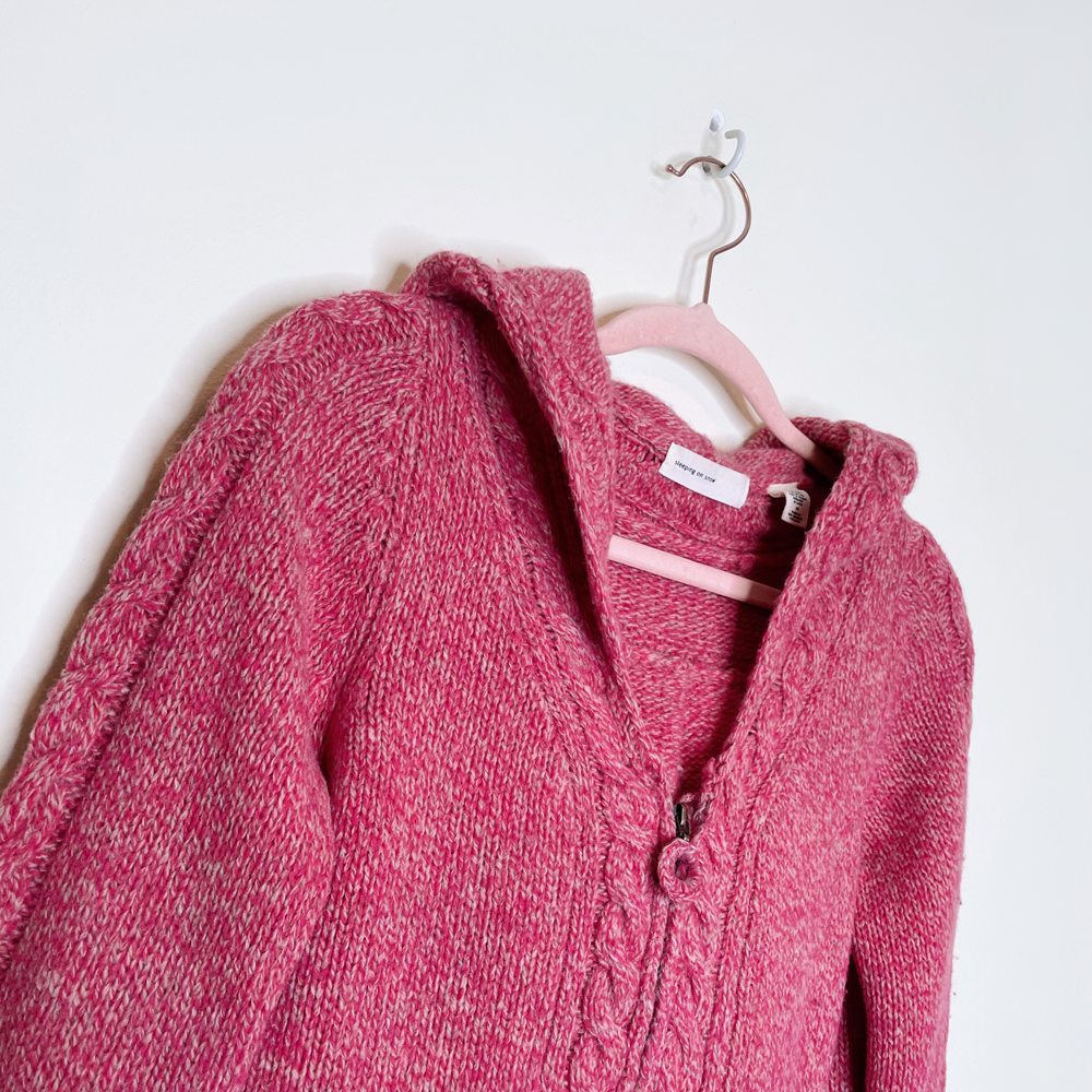 sleeping on snow pink wool knit zip hoodie with bow pockets - size xs