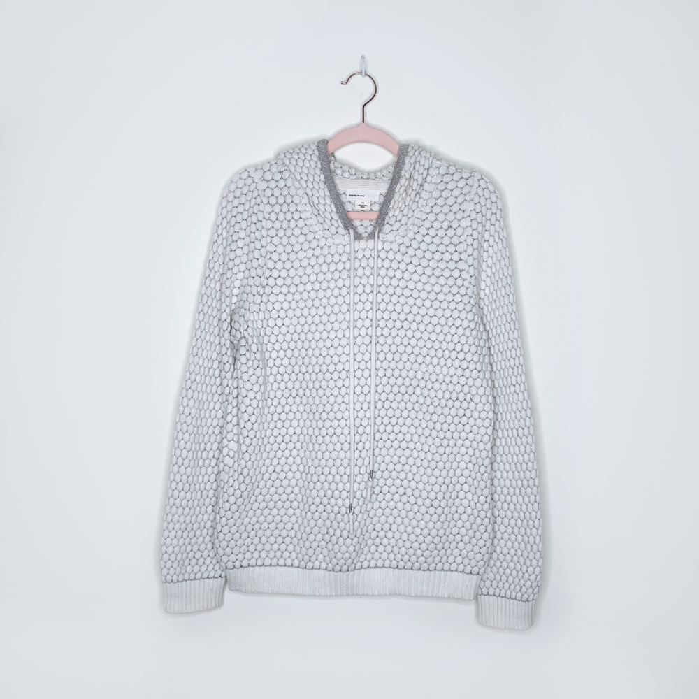 sleeping on snow cream metallic textured knit hoodie - size medium