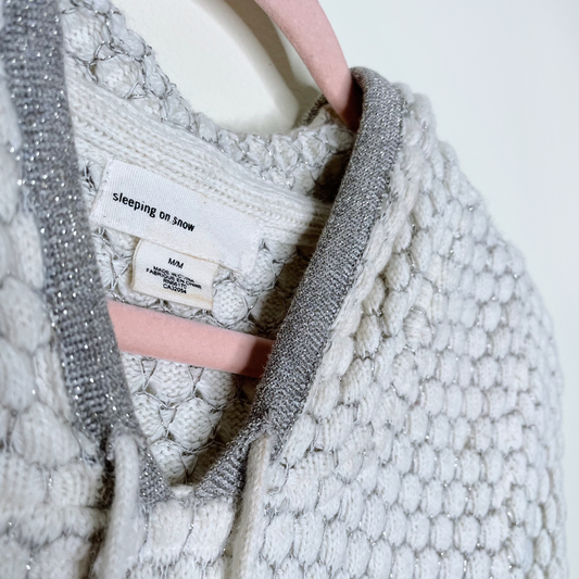 sleeping on snow cream metallic textured knit hoodie - size medium