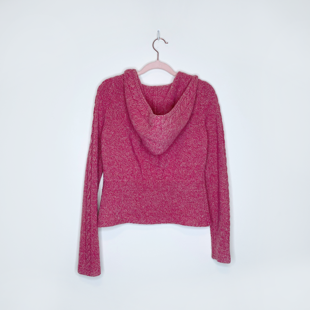 sleeping on snow pink wool knit zip hoodie with bow pockets - size xs
