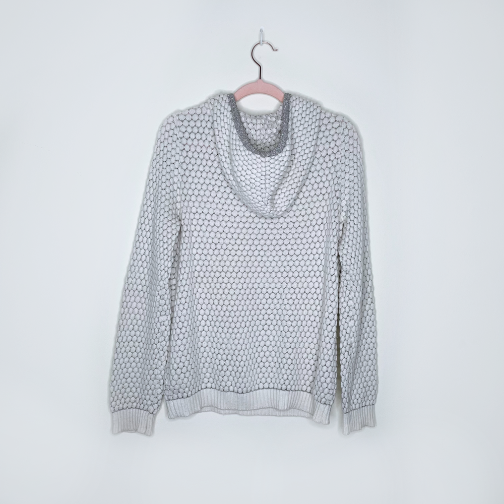 sleeping on snow cream metallic textured knit hoodie - size medium