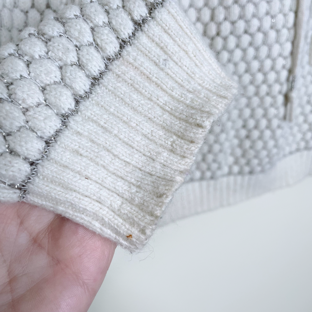 sleeping on snow cream metallic textured knit hoodie - size medium