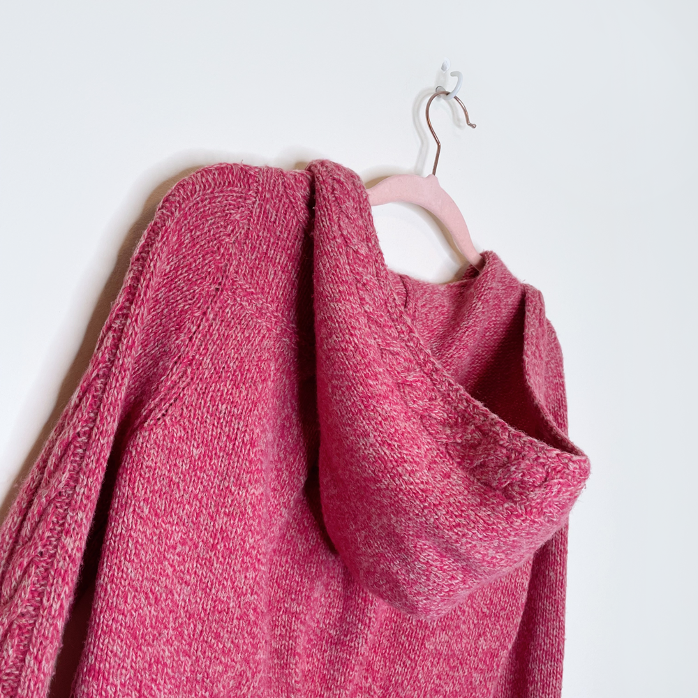 sleeping on snow pink wool knit zip hoodie with bow pockets - size xs