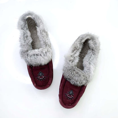 softmoc rabbit fur trim suede moccasins - size 11