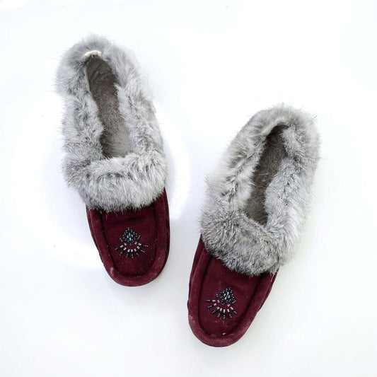 softmoc rabbit fur trim suede moccasins - size 11