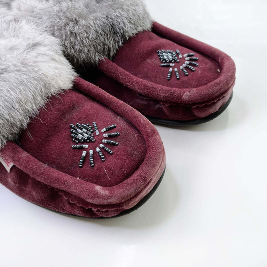 softmoc rabbit fur trim suede moccasins - size 11