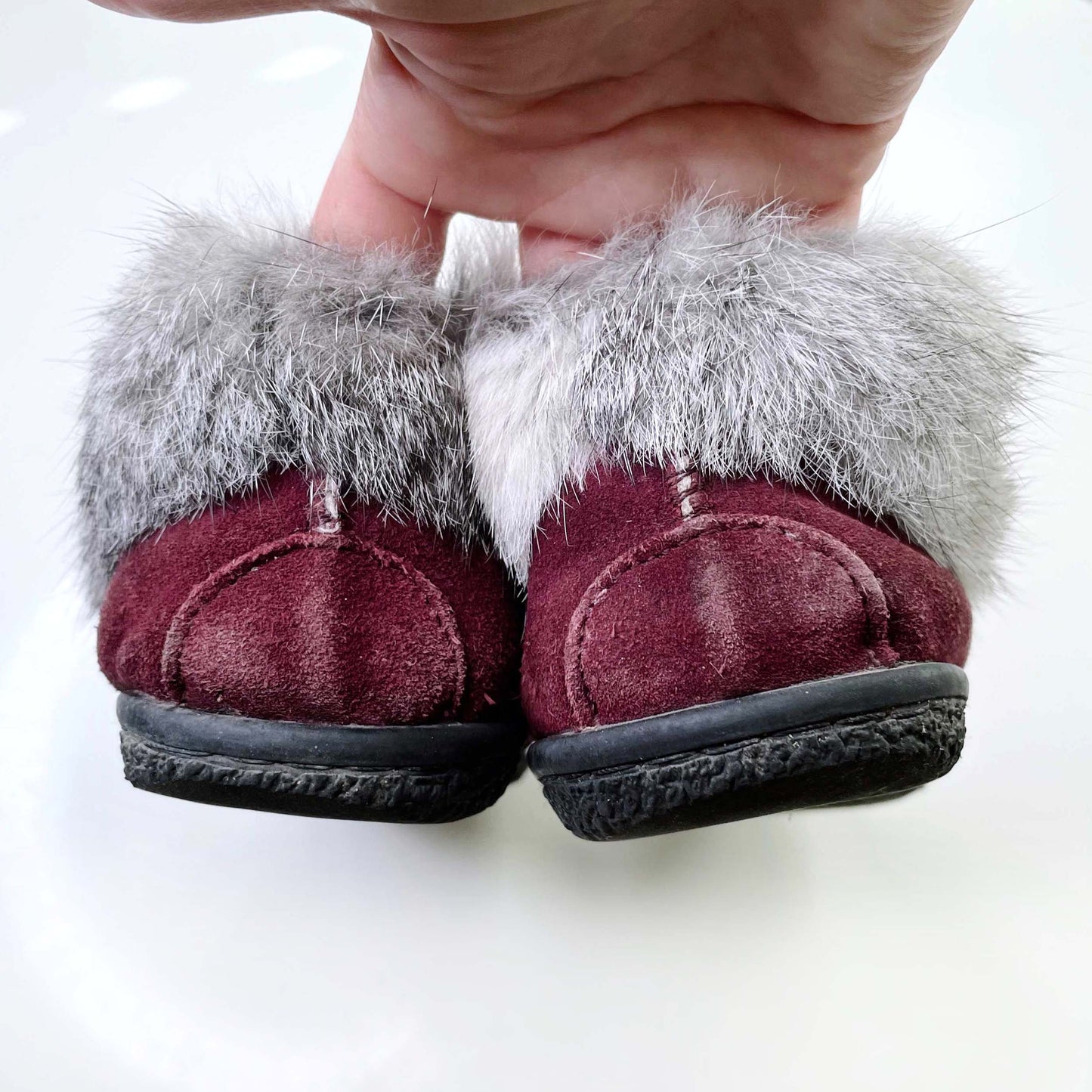 softmoc rabbit fur trim suede moccasins - size 11