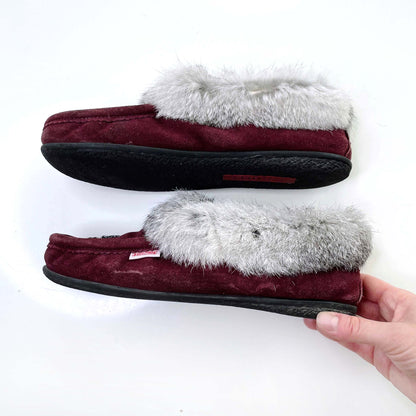 softmoc rabbit fur trim suede moccasins - size 11