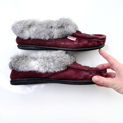 softmoc rabbit fur trim suede moccasins - size 11