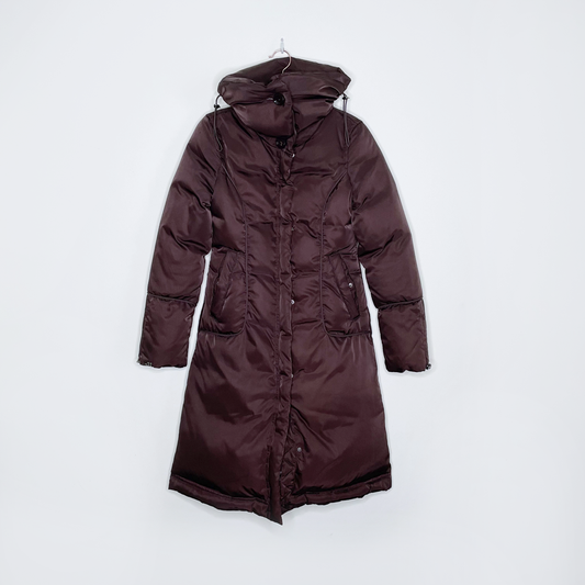 soia & kyo brown high neck long down puffer jacket - size xxs