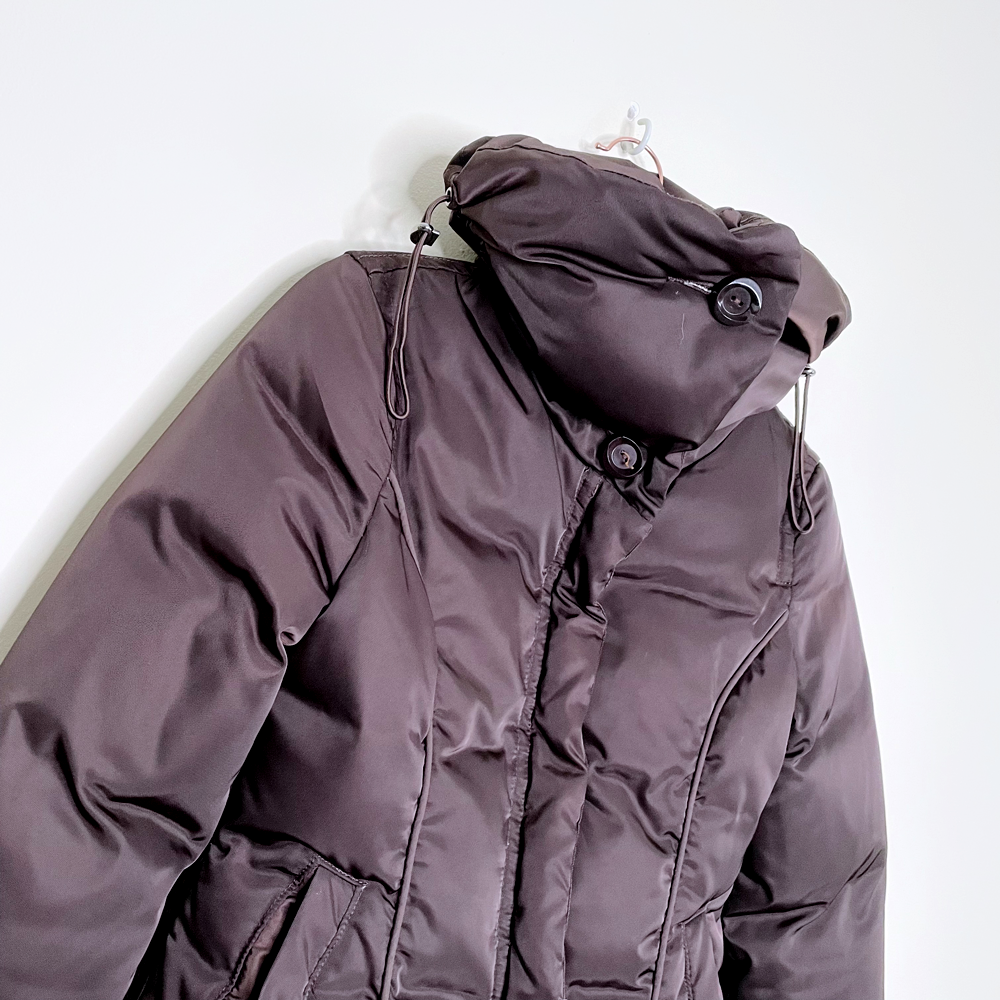 soia & kyo brown high neck long down puffer jacket - size xxs