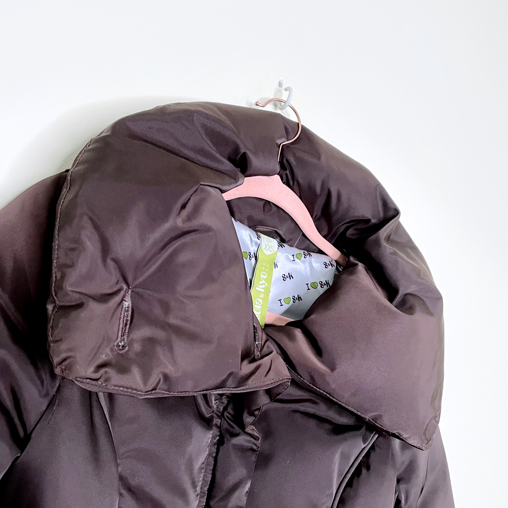 soia & kyo brown high neck long down puffer jacket - size xxs