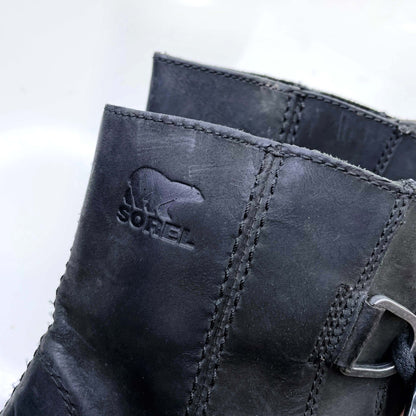 sorel black leather joan of arctic II wedge boots - size 8