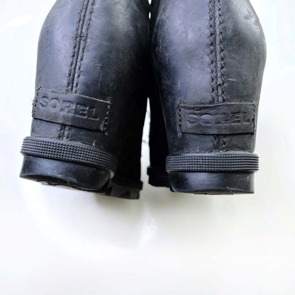 sorel black leather joan of arctic II wedge boots - size 8