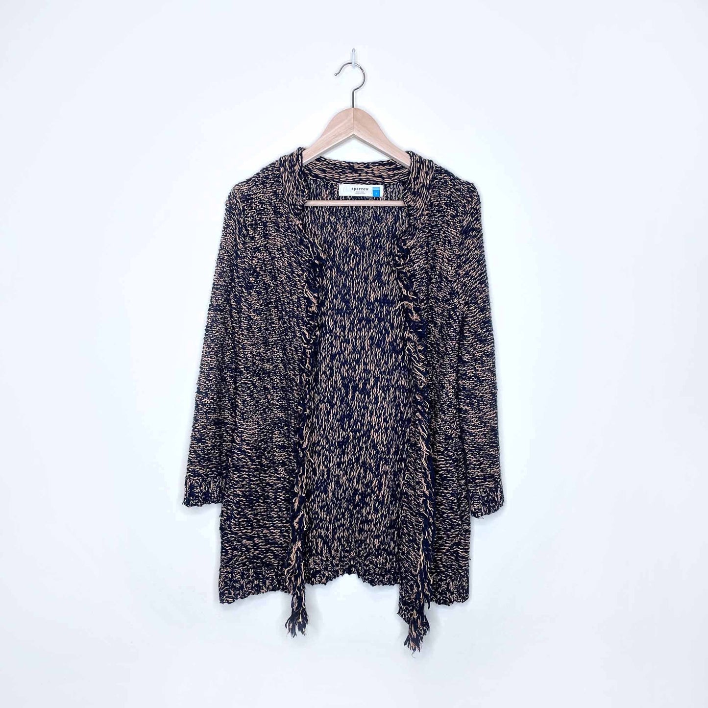 sparrow linen-blend fringe knit cardi - size small