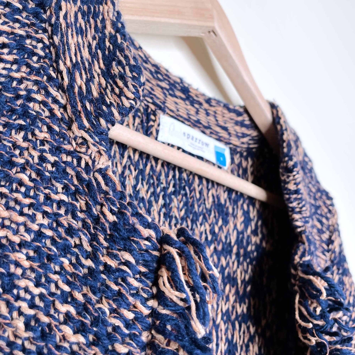 sparrow linen-blend fringe knit cardi - size small